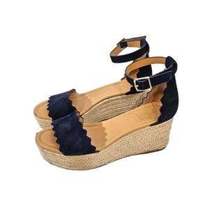 J. Crew Suede Scalloped Flatform Espadrille Platform Sandals